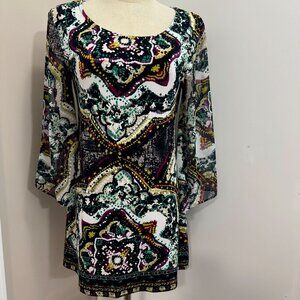 0071 ~Style & Co Women's tunic Top Petite Small Multi-color Purple Black White